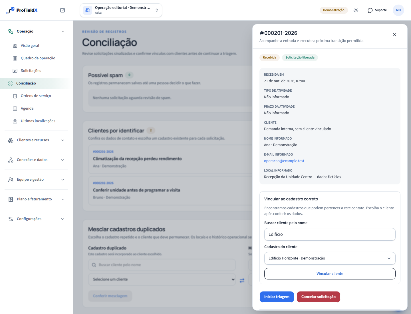 Demonstration request details showing customer search after releasing a flagged submission.